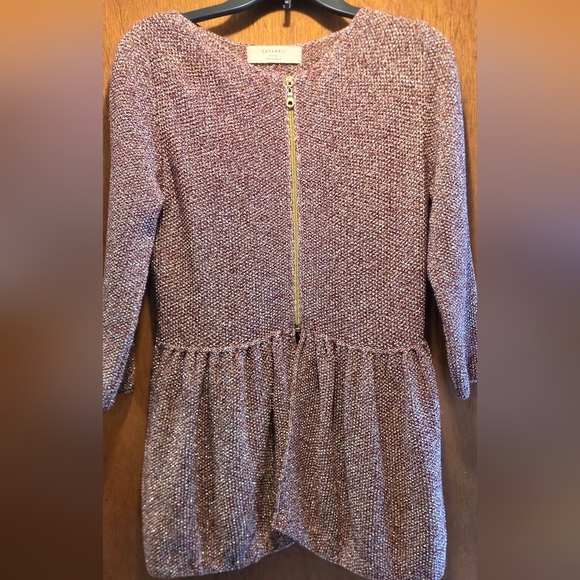 Zara Tops - Zara Metallic Pink/Plum Silver Metalic Knit Zip Front Top SzL